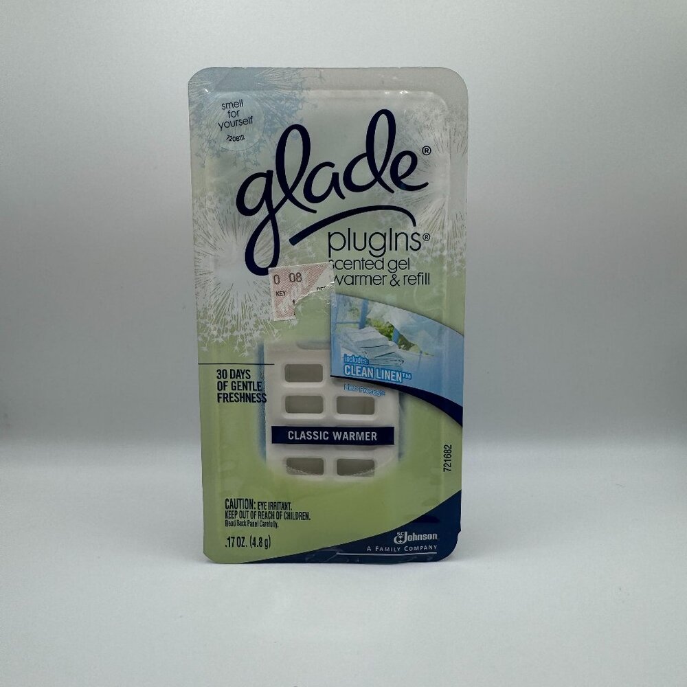 New Glade Plugins Scented Gel Warmer & Refill Clean Linen-Unopened